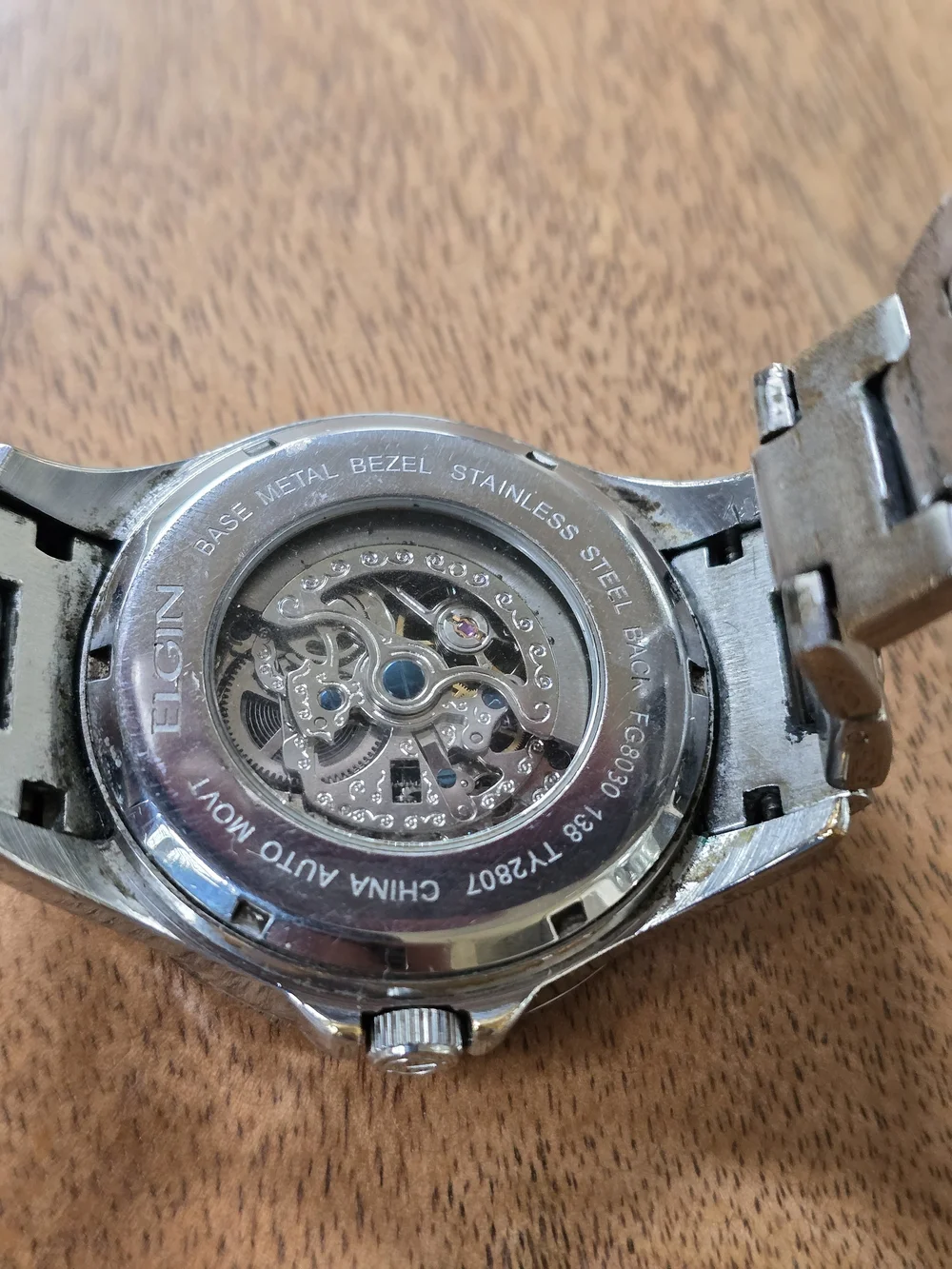 Skeleton Dial Stainless Steel Men's Watch - Silver/Gold FG8030 Elgin Automatic W